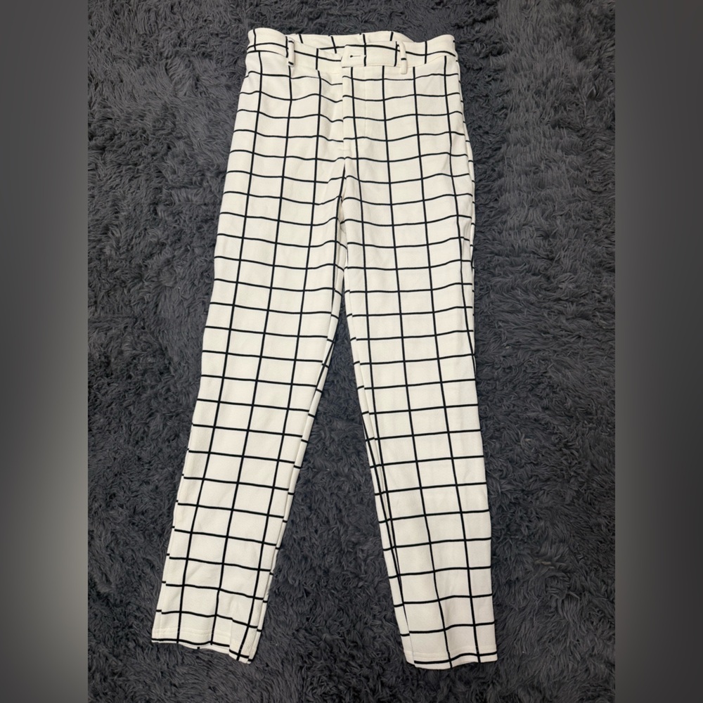 🖤 NEW! SHEIN Grid Print Trousers 🤍 B&W High-Waist Pull-On Pants
